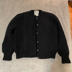 Vintage 100% Wool Knit Cardigan Pallas Black